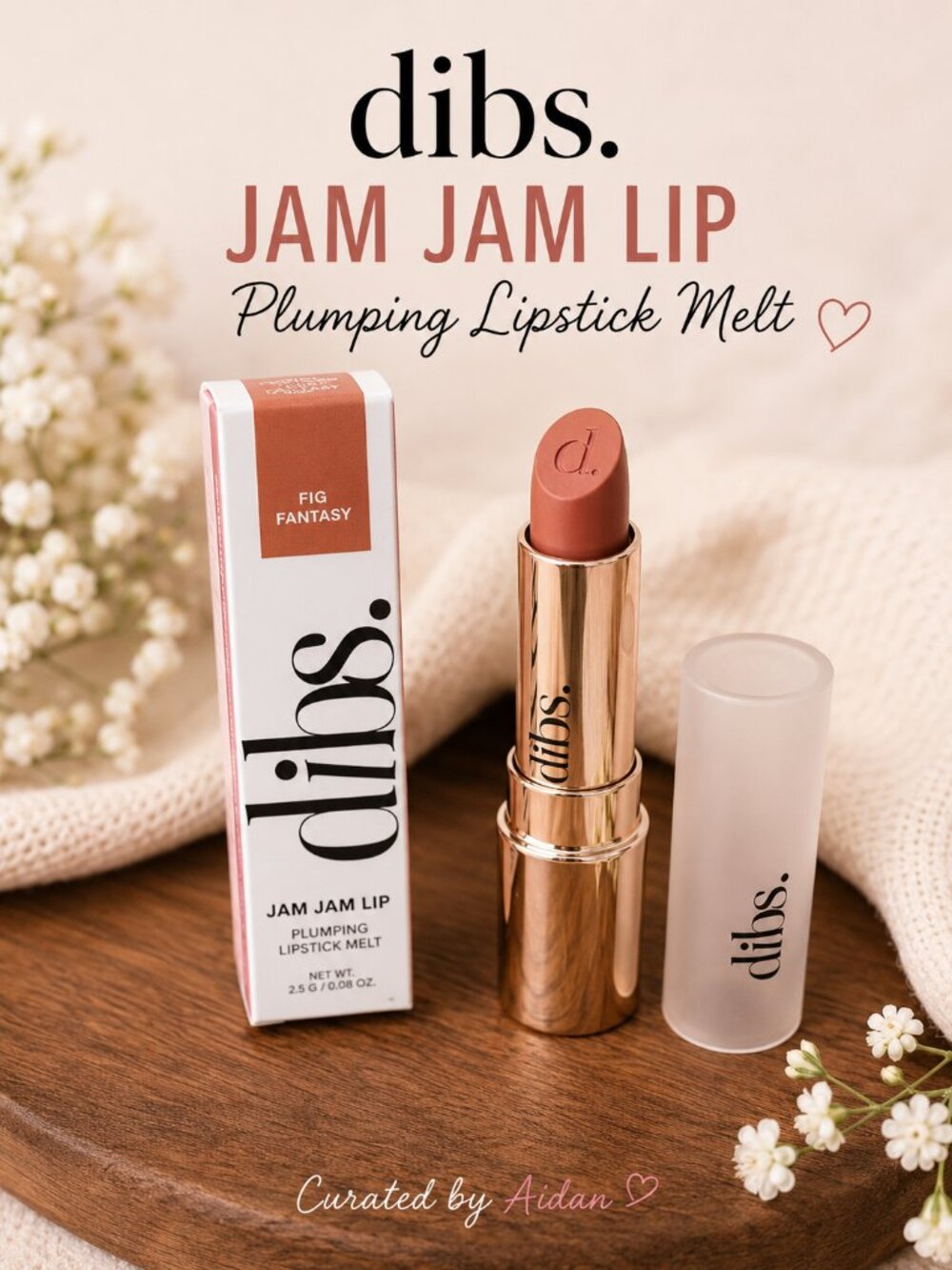 DIBS Beauty Jam Jam Lip Plumping Lipstick Melt Fig Fantasy Full Size NIB